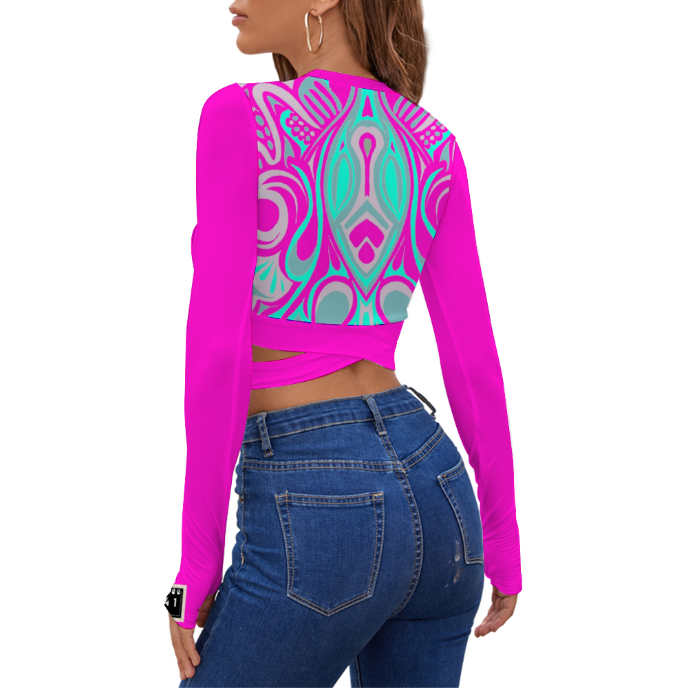 2041 CO LONG SLEEVE SPORTS CROPPED TOP | NEON PINK