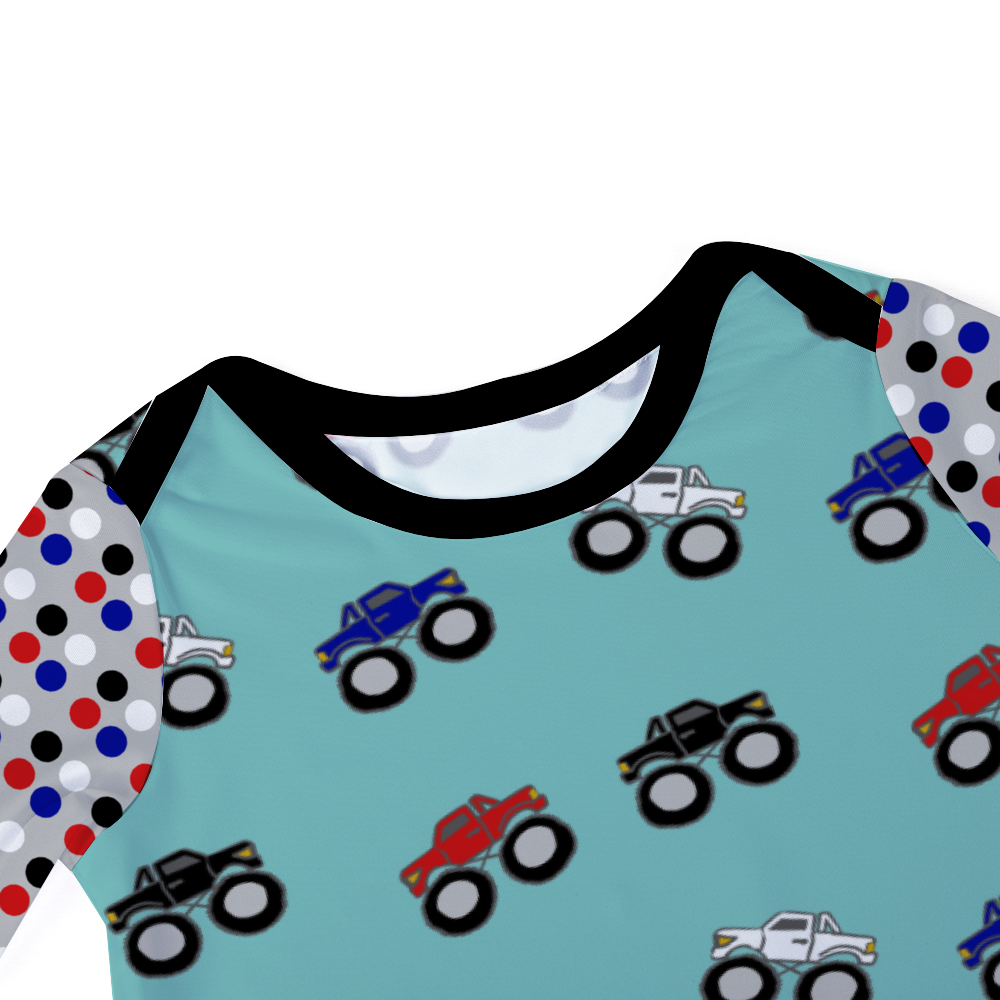 2041 CO BABY LONG ROMPER | MONSTER TRUCK MADNESS